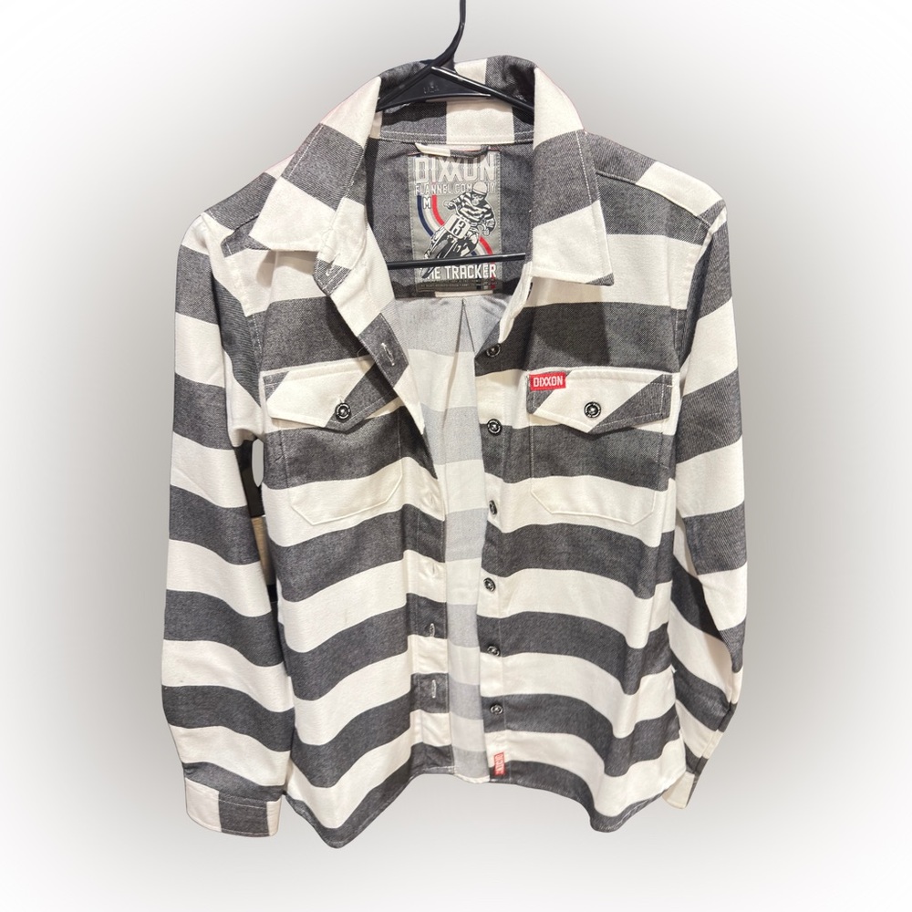 Dixxon Flannel Company Shirt Mens Medium Black White Striped Tracker Punk Biker